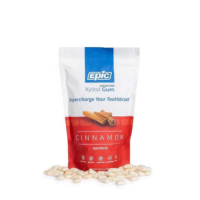 Epic 100% Xylitol Cinnamon Chewing Gum - Sugar Free, Aspartame Free Dental Gum - Supports Oral