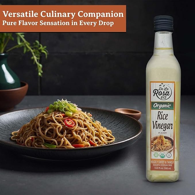 De La Rosa Organic Rice Vinegar 5% Acidity, Kosher, Great for Cooking, Sushi, Salad and more | 16.9