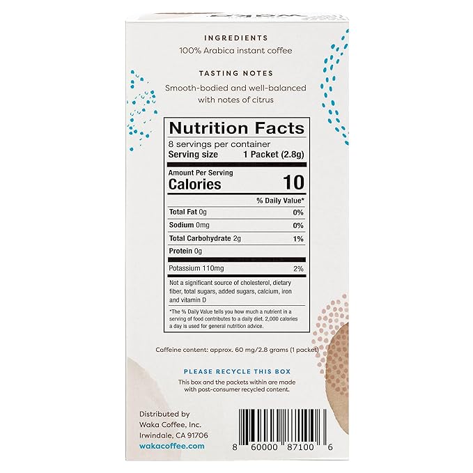 Waka Premium Instant Coffee Sachets — 100% Arabica Freeze Dried Beans — For Hot or Iced Coffee (8