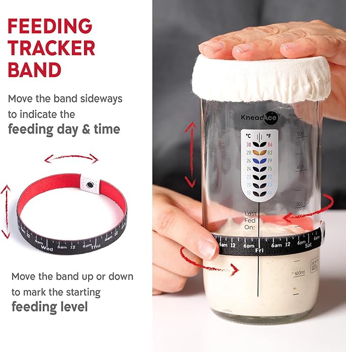 Sourdough Starter Kit ??24oz Starter Jar, 2 Cotton Rope Banneton Proofing Baskets, Magnetic Bread