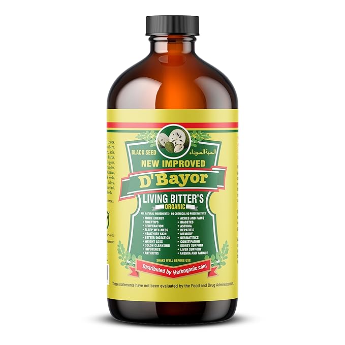 HERBOGANIC D'Bayor Living Bitter 16oz - Natural Blend of Black seed, Bitter Melon, Cinnamon and