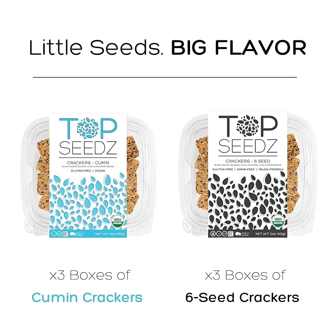 Top Seedz Certified Organic Gluten Free Cumin and 6 Seed Crackers | 6-Pack | 5 Ounces | Healthy
