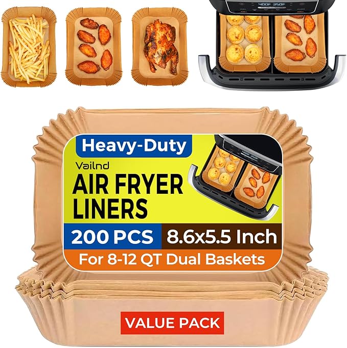 Air Fryer Liners Disposable for Dual Basket, 200Pcs Rectangle Parchment Paper Liner for Ninja DZ201