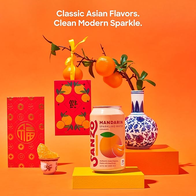 Sanzo Flavored Sparkling Water - Mandarin Orange Seltzer - Low Calorie Low Sugar Soda - Craft Asian