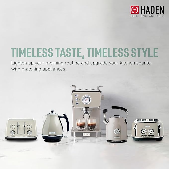 HADEN Barista Brew Espresso Coffee Machine, Stainless Steel Espresso Maker with Milk Frother and