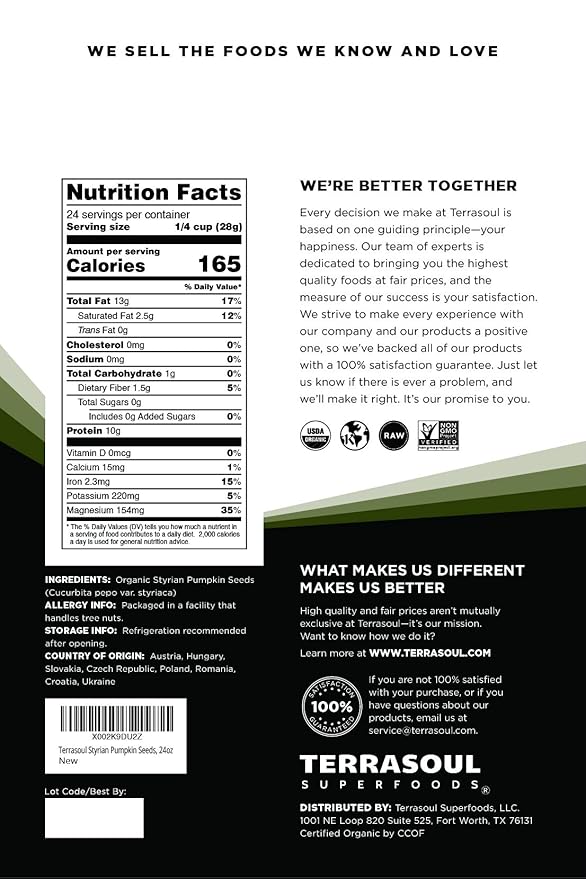 Terrasoul Superfoods Organic Heirloom Pumpkin Seeds, 1.5 Lbs - Sourced from Europe, Keto, Raw