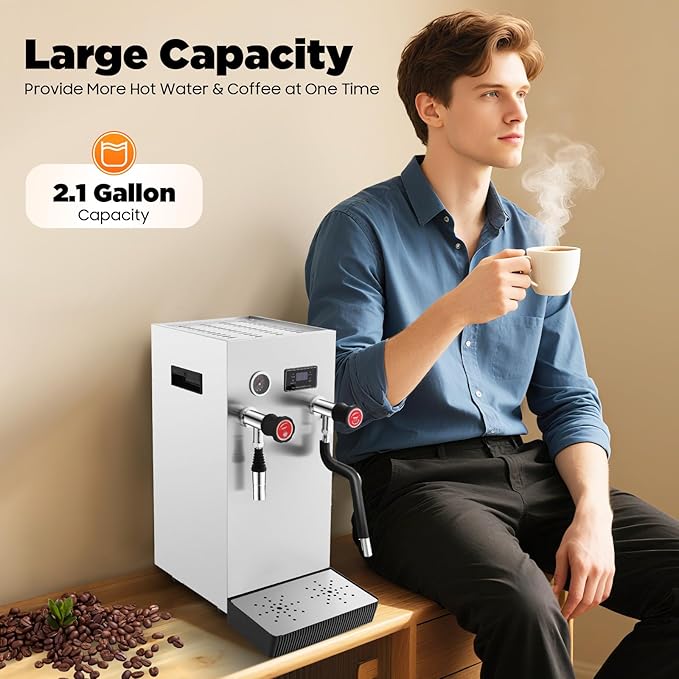 YIYIBYUS Espresso Machine, 110V 8L Commercial Espresso Coffee Milk Foam Maker Stainless Steel