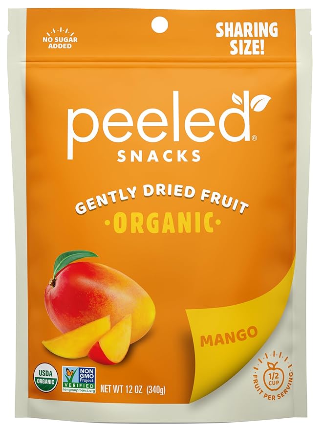 Peeled Snacks Organic Dried Fruit ??Healthy, Vegan Snacks for On-the-Go Lunch and More Mango, 12 Oz