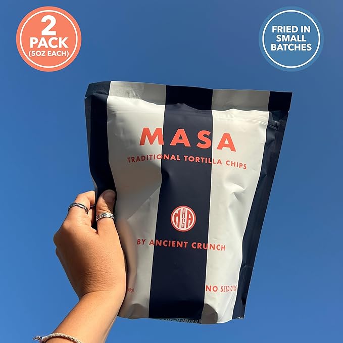 MASA Chips Blue Corn Tortilla Chips - Naturally Grown Blue Corn with Grass Fed Tallow and Sea Salt