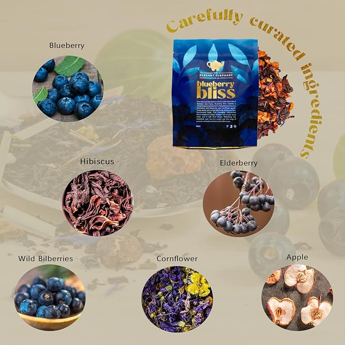 Blueberry Bliss Tea, Organic Loose Leaf Herbal Tea – Real Fruit, Summer Juice, Caffeine-Free