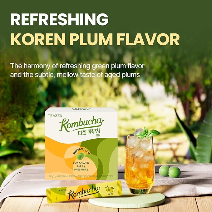 TEAZEN Japanese Apricot Kombucha Tea, Electrolyte & Hydration Drink Mix, Sugar Free, Live