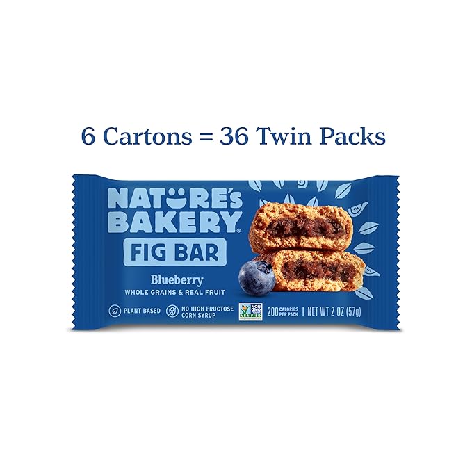 Nature?™s Bakery Whole Wheat Fig Bars, Blueberry, Real Fruit, Vegan, Non-GMO, Snack bar, 6 Count