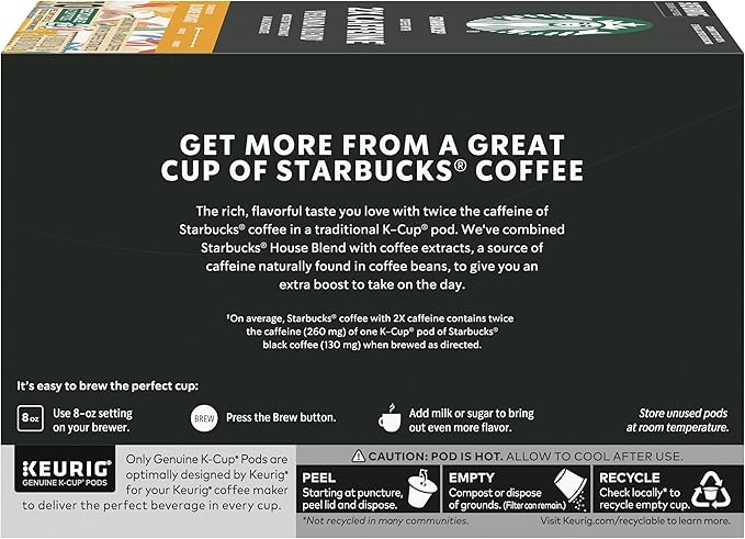 Starbucks K-Cup Coffee Pods, Starbucks Blonde Roast Coffee With 2X Caffeine Veranda Blend For