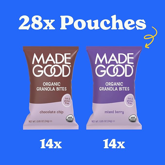 MadeGood Granola Bites Chocolate Chip & Mixed Berry Variety Pack (28 Count) Gluten Free and Organic