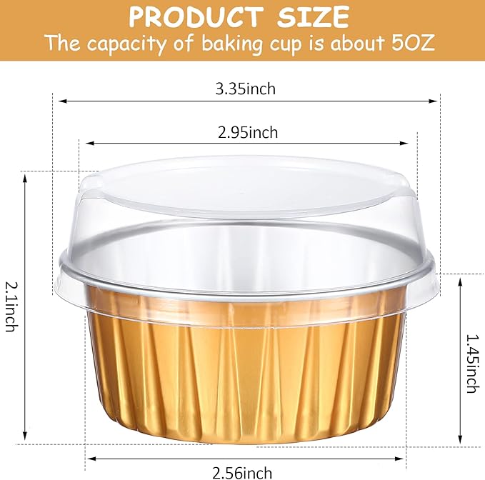 150 Pcs Cupcake Liners with Lids 5 oz Aluminum Foil Cupcake Baking Cups Disposable Ramekins Muffin