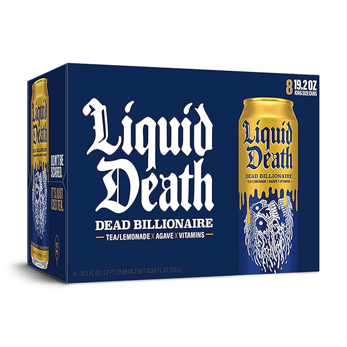 Liquid Death, Dead Billionaire Iced Tea, 8-Pack (19.2oz Cans), Half Lemonade Half Black Tea, Low