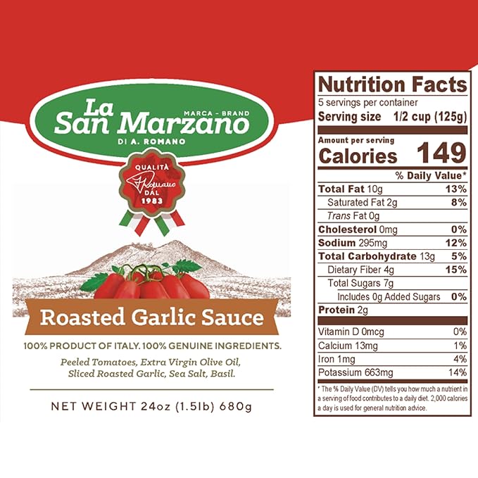 La San Marzano Roasted Garlic Sauce, 24 oz, Pasta Sauce Made in Italy, All Purpose Tomato Premium
