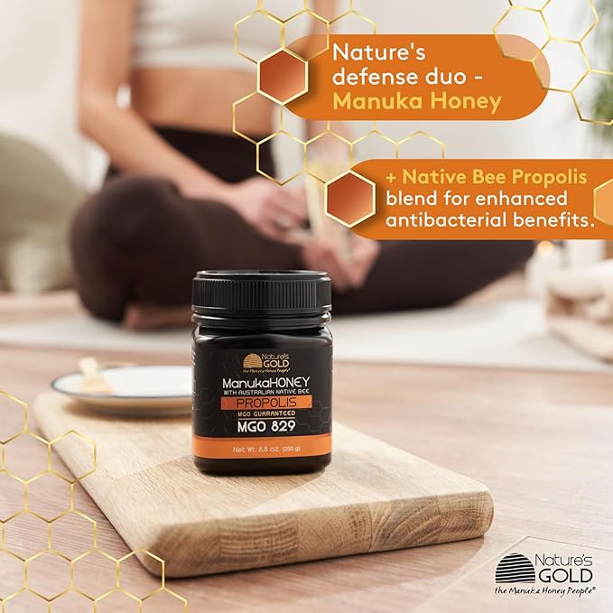 Nature’s Gold Raw Manuka Honey with Australian Native Bee Propolis, MGO 829+ | 8.8oz (250g), 100%