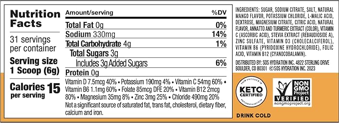 SOS Hydration Electrolyte Drink Mix (31 Servings) ??Low Sugar, 15 Calorie, Keto-Friendly & Rapid
