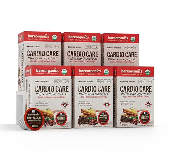 BareOrganics Cardio Care Coffee With Superfoods & Probiotics | Keurig K-Cup Compatible Coffee Pods