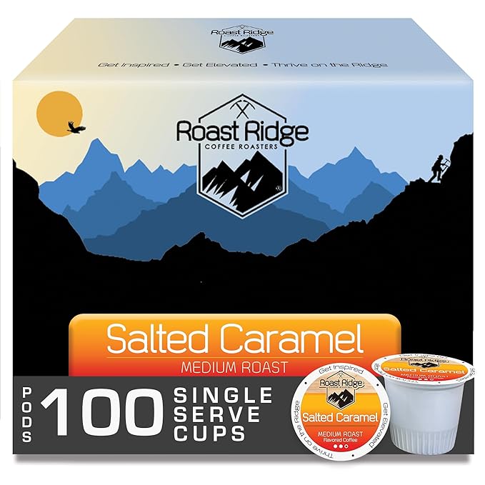 Roast Ridge Single Serve Coffee Pods for Keurig K-Cup Brewers, Salted Caramel, Medium Roast, 100