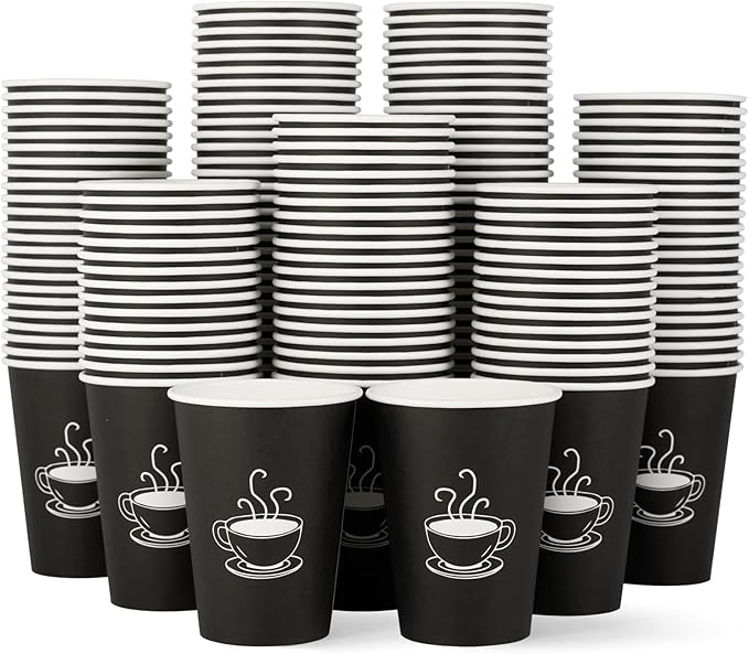 12 oz 210 Pack Paper Coffee Cups, Disposable Black Paper Cups for Hot Drinking, Water, Tea, Used