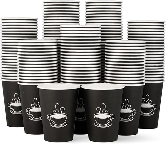 12 oz 210 Pack Paper Coffee Cups, Disposable Black Paper Cups for Hot Drinking, Water, Tea, Used