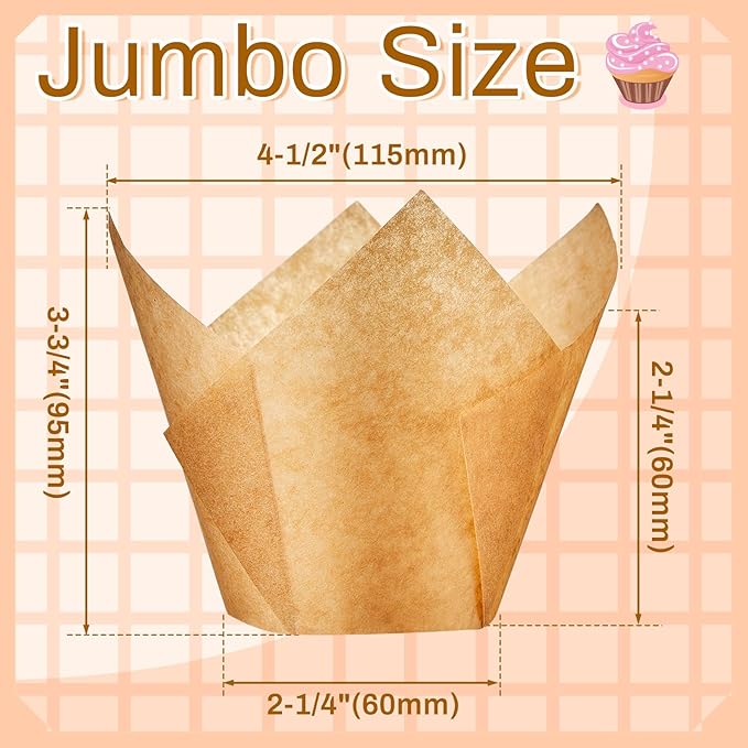 300 Pcs Jumbo Muffin Liners for Baking 2-1/4" x 4" Large Tulip Cupcake Liners Greaseproof Cupcake