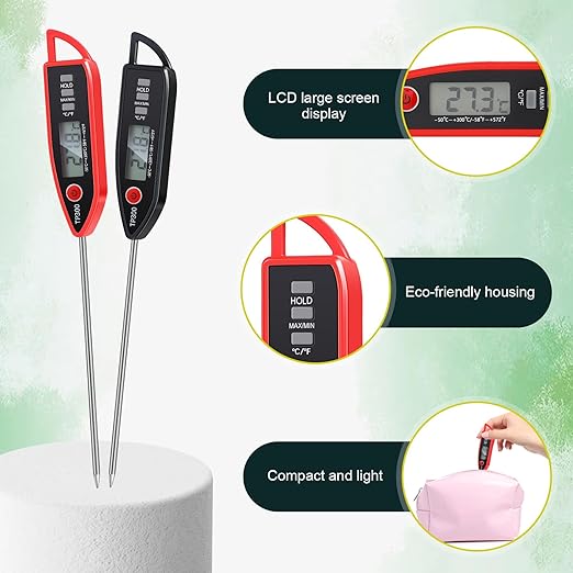 6 Set Waterproof Food Thermometer for Water, Liquid, Candle and Cooking Digital Meat Thermometer
