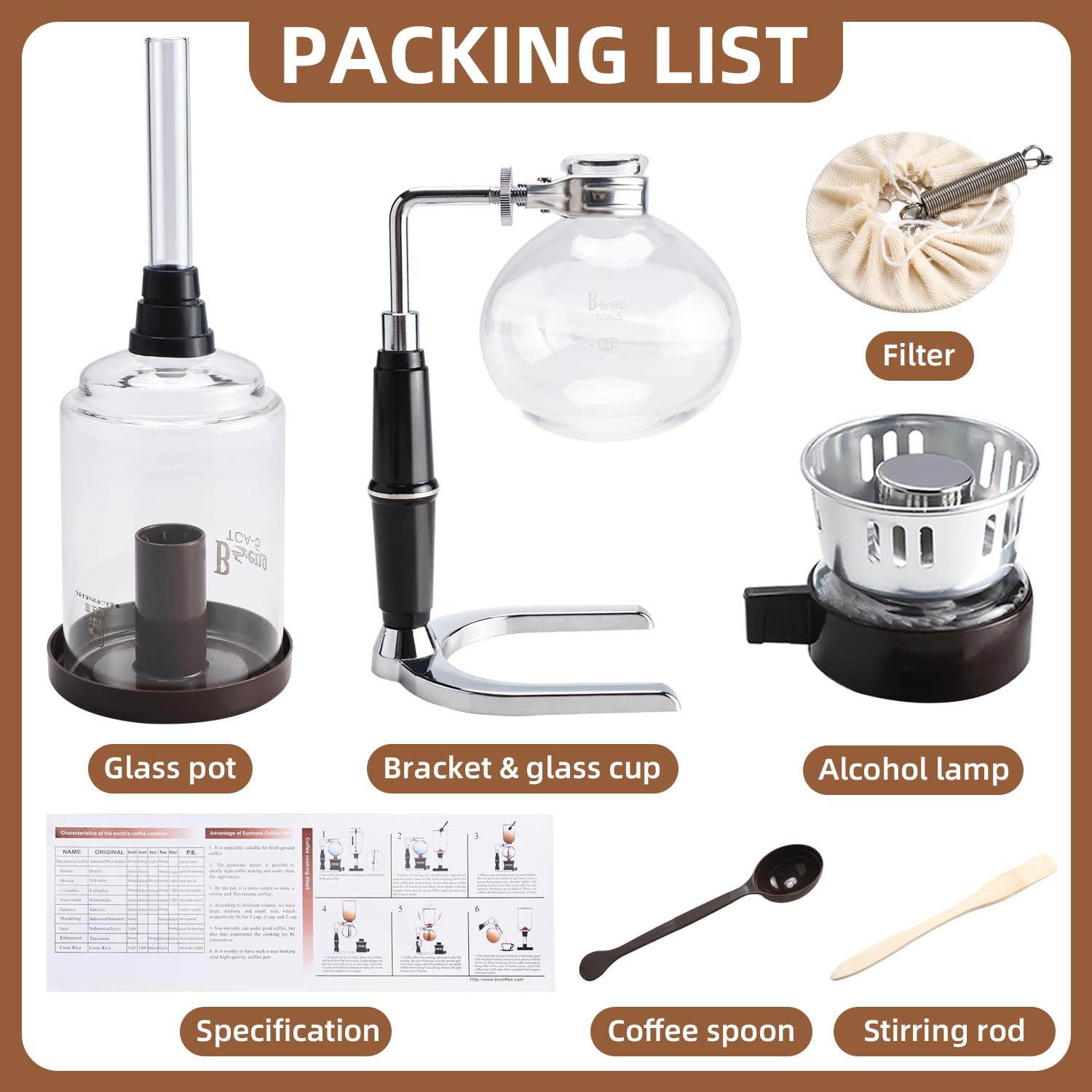 Amarine Made Siphon Coffee Maker, Siphon Coffee Brewer, Japanese Siphon
