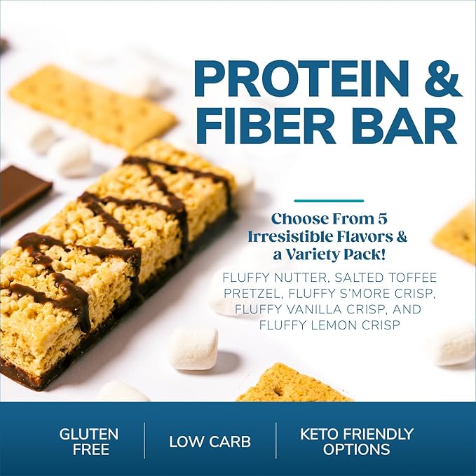 Wonderslim High Fiber Protein Bars, Fluffy S'more Crisp | 15g Protein, 8g Fiber | Low Sugar, Low