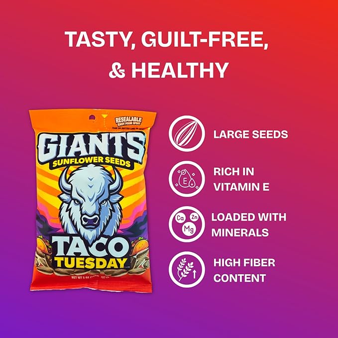 GIANTS Taco Tuesday Sunflower Seeds - Sunflower Seeds to Eat, High Protein Snack, Zesty Taco