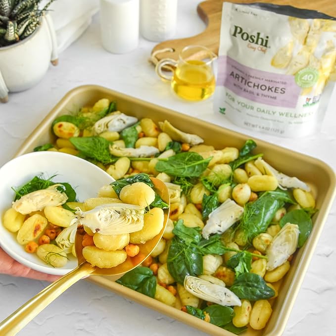 POSHI Marinated Artichoke Hearts with Basil + Thyme Natural, Keto, Vegan, Non GMO, Low Carb +
