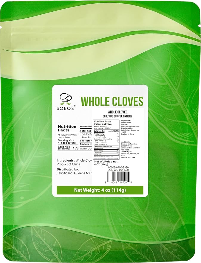 Soeos Whole Cloves 4 oz, Gluten Free, Non GMO, Kosher, Fresh Hand Picked Cloves, Great for Food and
