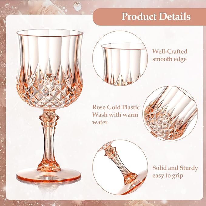 XUWAIDSGN 24 Pcs 7oz Plastic Vintage Wine Glasses Drinking Glasses Unbreakable Wedding Glassware