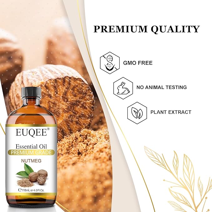 Nutmeg Essential Oil 118ML Large Capacity Nutmeg Oil Premium Aromatherapy Essential Oils with Glass