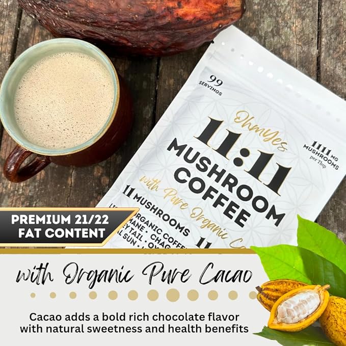 Organic Mushroom Coffee with Cacao ??11x Adaptogenic Mushrooms for Focus, Clarity & Energy
