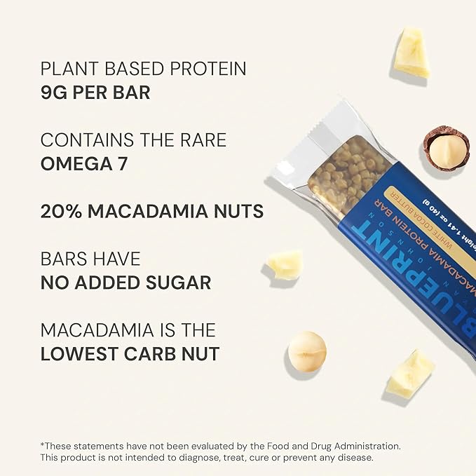 Blueprint by Bryan Johnson Macadamia Nut Protein Bars ??9G Plant Protein ??Vegan, Low Carb, Low