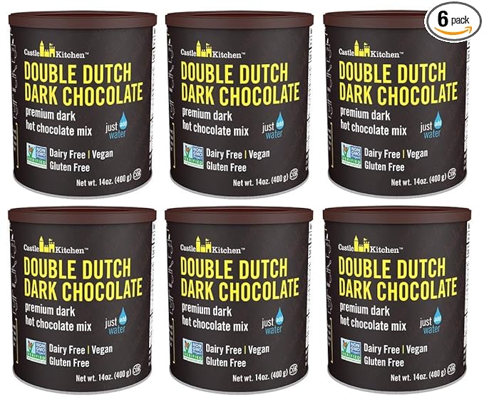 Castle Kitchen Double Decadent Dark Hot Chocolate (6 Pack) Premium Plant Based, Dairy Free