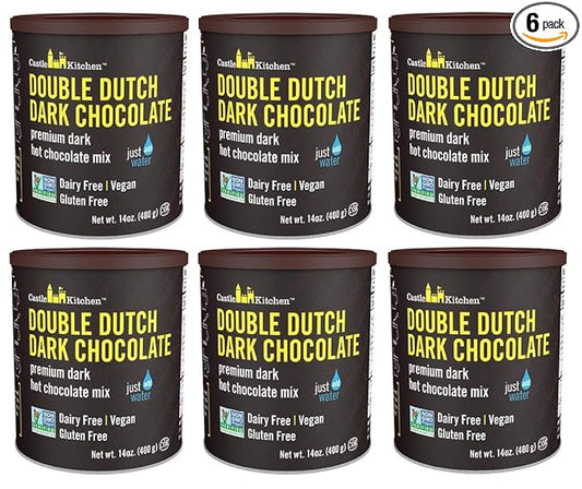 Castle Kitchen Double Decadent Dark Hot Chocolate (6 Pack) Premium Plant Based, Dairy Free