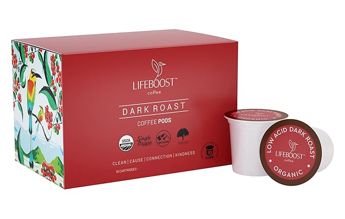 Lifeboost Dark Roast Low Acid Coffee K Cups - Single Origin Mold Free Non-GMO Organic Coffee Pods