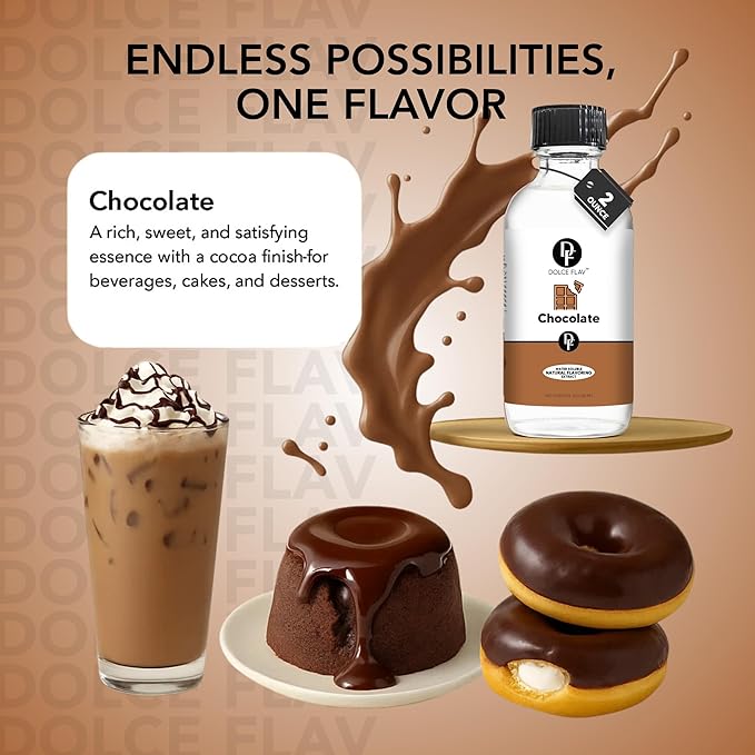 Dolce Flav Natural Chocolate Extract ??Sugar-Free & Kosher ??Pure Cocoa Flavor for Baking, Coffee
