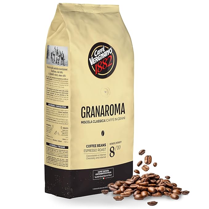 Caffe Vergnano 1882 Gran Aroma Whole Bean Arabica Medium Espresso Roast Coffee, 2.2lbs Bag