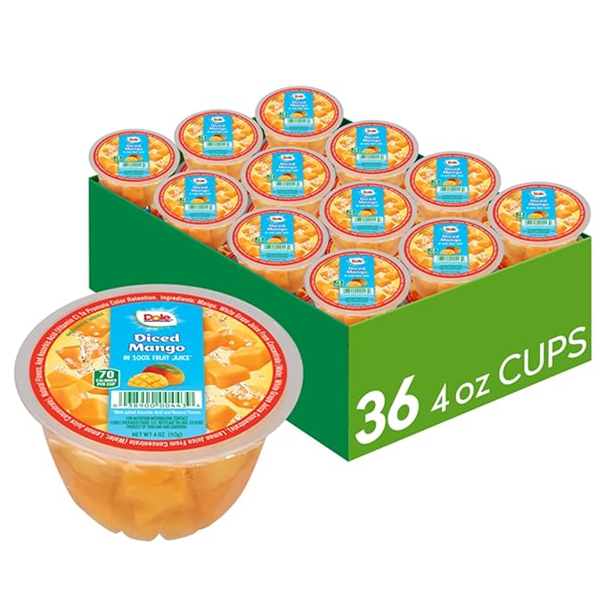 Dole Fruit Bowls Diced Mango in 100% Juice Snacks, 4oz 36 Total Cups, Gluten & Dairy Free, Bulk