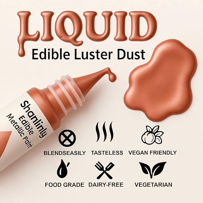 Rose Gold Metallic Edible Paint for Baking ??Food Grade Edible Gold Dust Drink Glitter for Shimmer