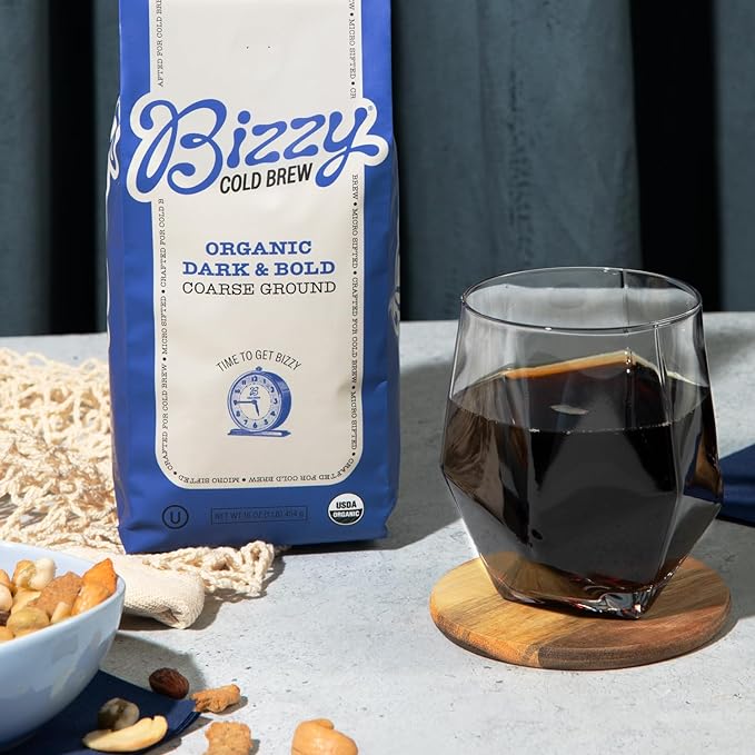 Bizzy Organic Cold Brew Coffee | Dark & Bold Blend | Coarse Ground Coffee | Dark Roast | Micro