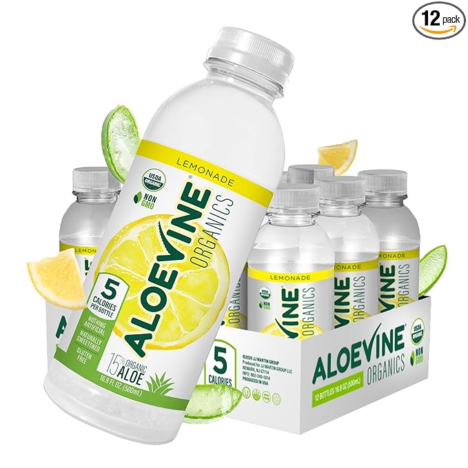 Aloe Vera Juice, No-Pulp Organic Aloe Vera Drink, Healthy Juice with Aloe Powder and Lemon Juice, 5