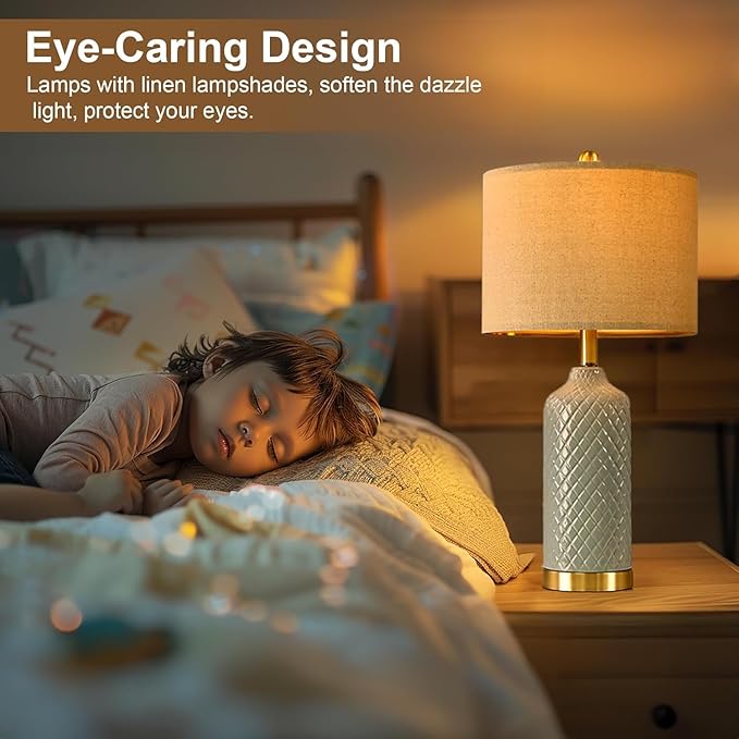 24.25" Table Lamps Modern Ceramic Blue Lamps for Living Room Farmhouse Bedside Lamps Boho Lamps for