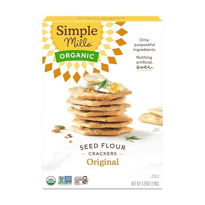 Simple Mills Organic Seed Crackers, Original - Gluten Free, Vegan, Healthy Snacks, Paleo Friendly