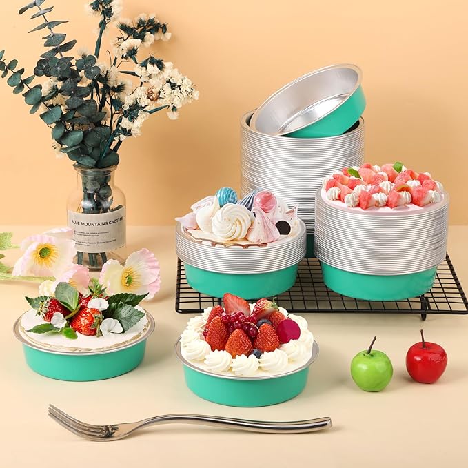 Beasea Disposable Baking Cups, 200 Pack 7.3oz 215ml Aluminum Ramekins Foil Baking Cups 4" Ramekin